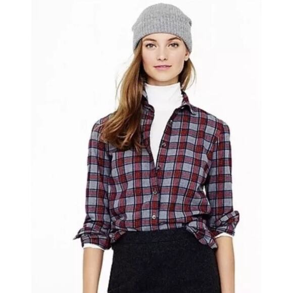 J. Crew Womens Perfect Shirt Fit Boy Fit Gray Tartan Plaid Button Up Down Top S - Picture 1 of 12
